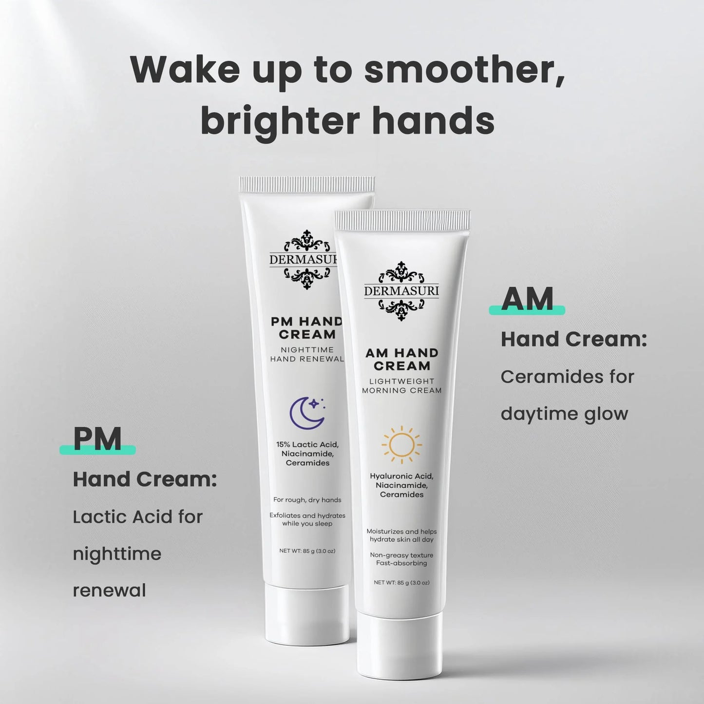 Day and Night Therapeutic Hand Cream for Dry, Cracked Hands - AM Lightweight Moisturizing Exfoliator & PM Overnight Renewal Lotion Softening Hydrating Treatment Unscented - Pack of 2