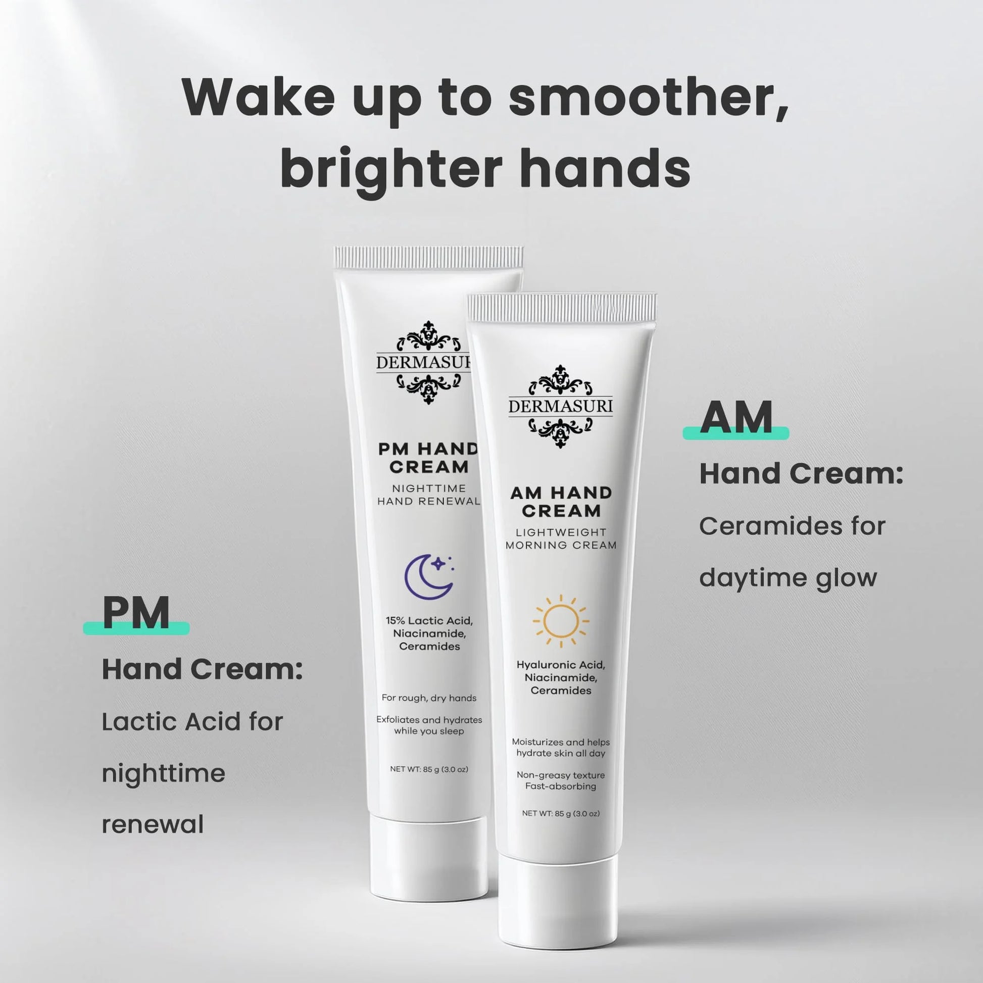 Day and Night Therapeutic Hand Cream for Dry, Cracked Hands - AM Lightweight Moisturizing Exfoliator & PM Overnight Renewal Lotion Softening Hydrating Treatment Unscented - Pack of 2