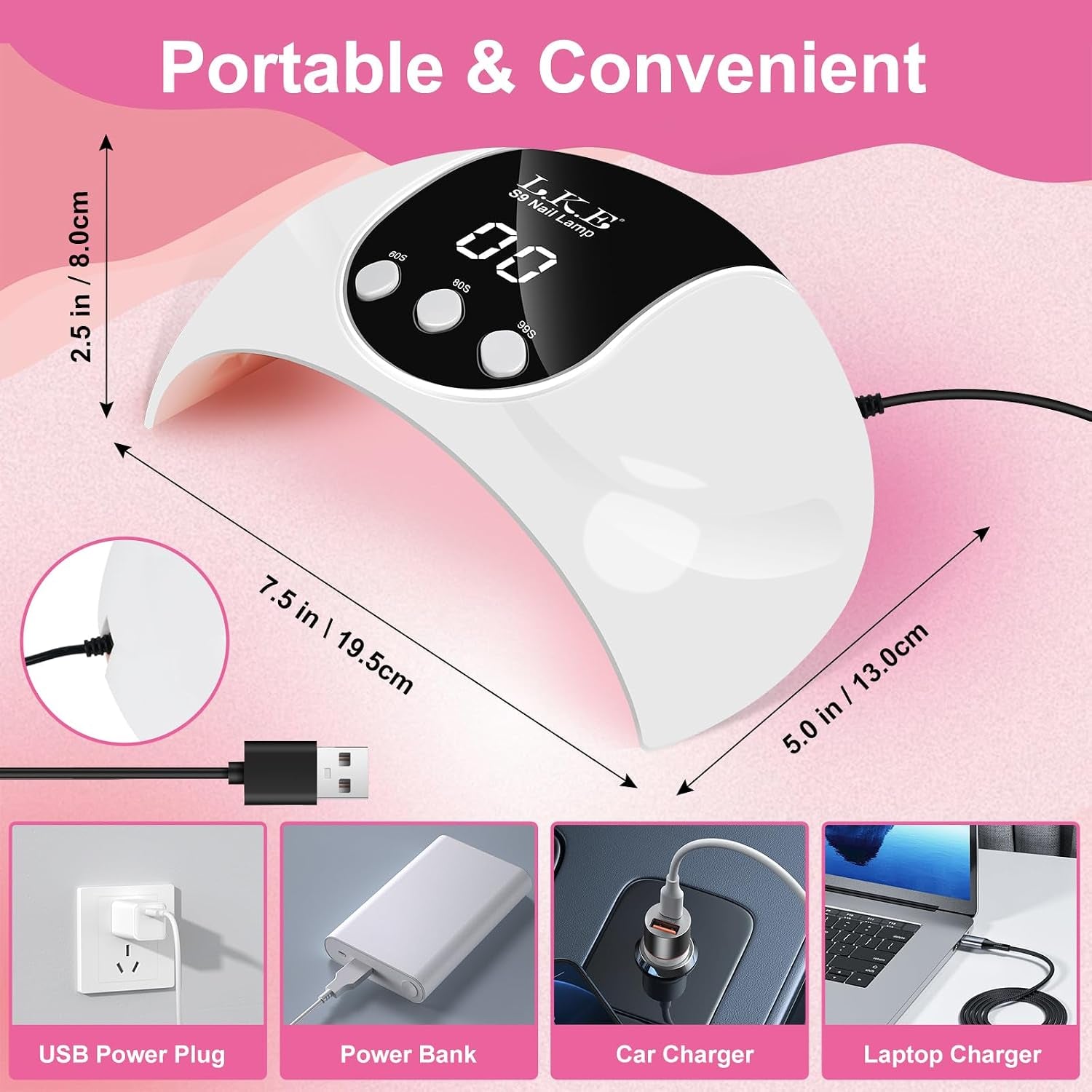 54W UV LED Nail Lamp, 3 Timers Fast Curing with Smart Sensor | Lightweight 18 Beads UV Nail Lamp for Home Travel