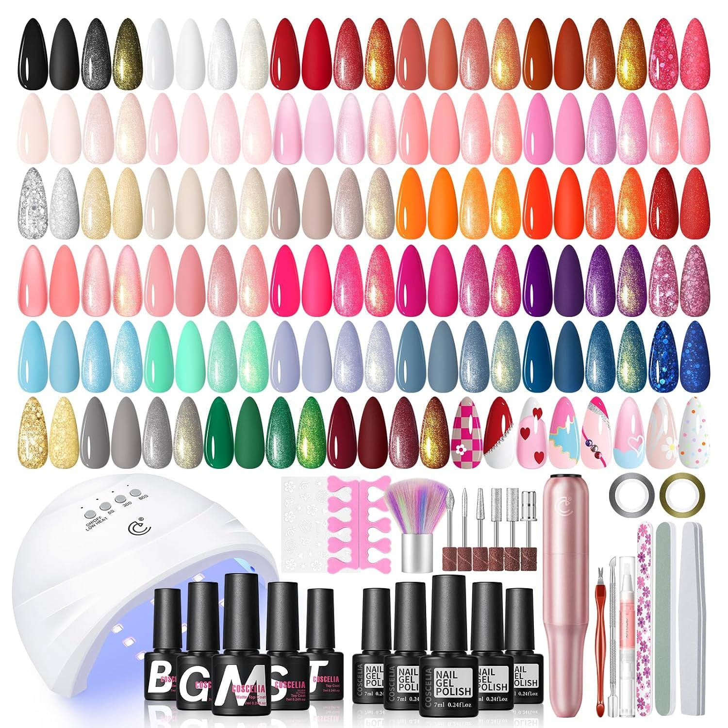 66Pcs Gel Nail Kit with U V Light and Drill, 35 Colors Summer Gel Polish Set 5Pcs Top Base Coat Nail Art Starter Complete French Gel Manicure Kit Gifts for Women Girls